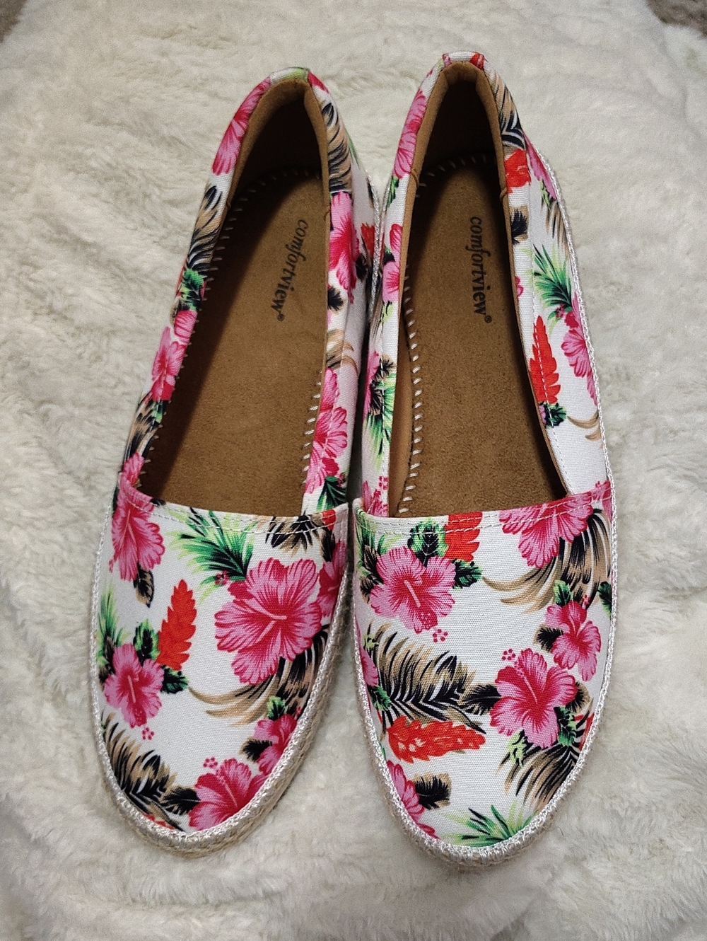 comfortview Floral Pink & Green Slip-On Espadrilles